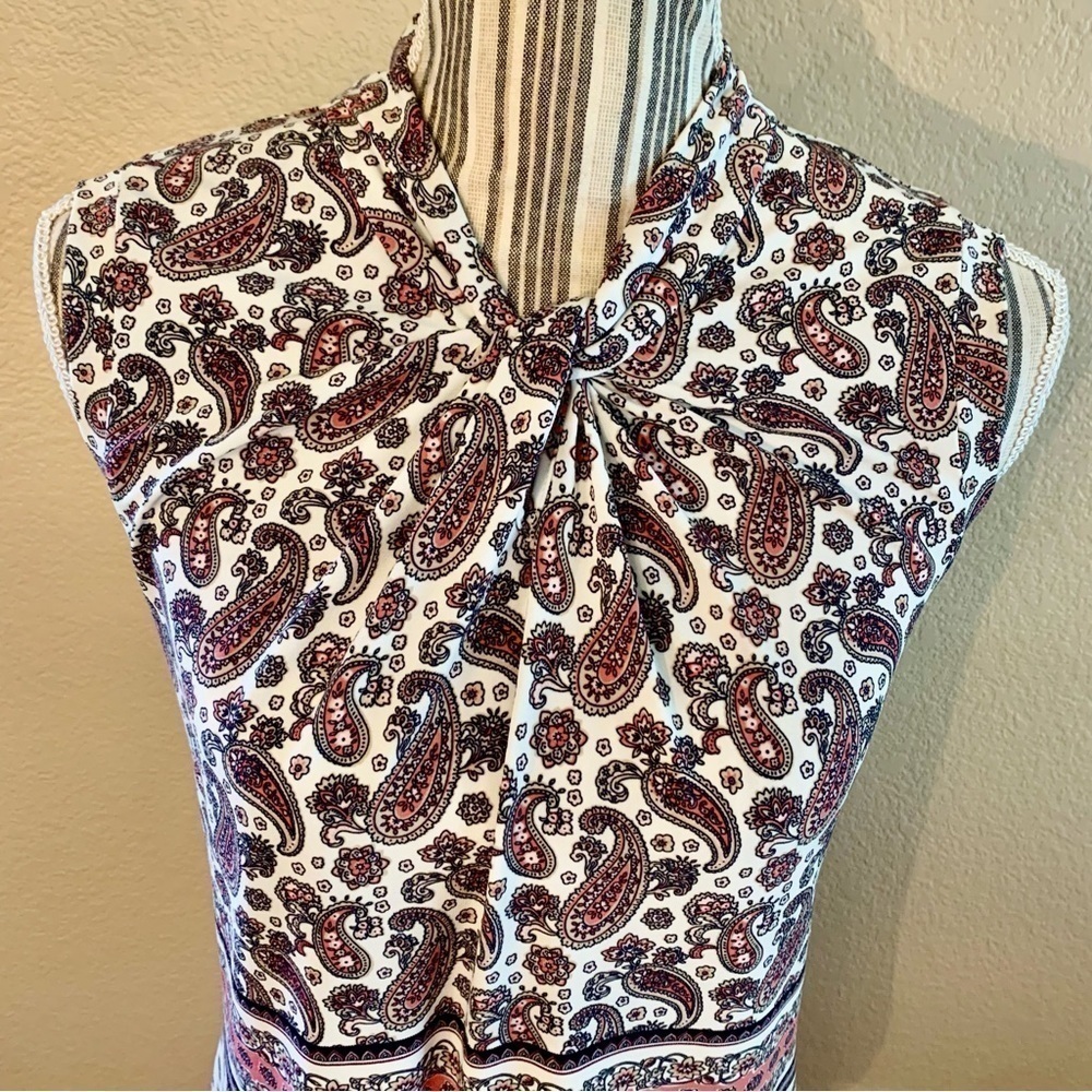 Tommy Hilfiger Tunic Top XS Sleeveless White Paisley Navy Pink Beige Stretch - Picture 2 of 13